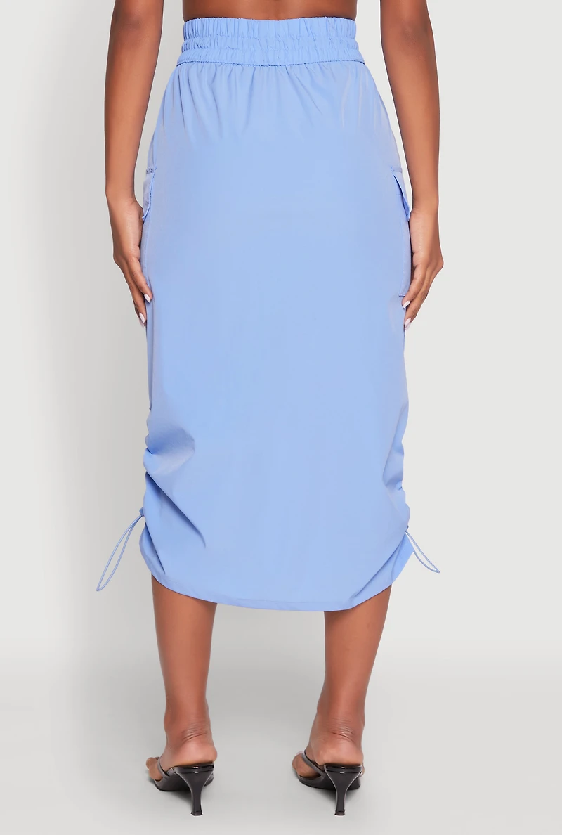 Womens Toggle Drawstring Nylon Cargo Skirt, Blue, Size M