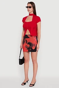 Womens Abstract Flower Mini Skirt, Multi, Size M