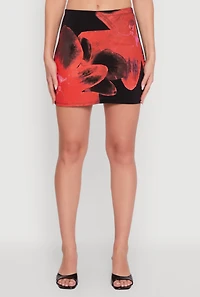 Womens Abstract Flower Mini Skirt, Multi, Size M