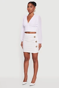 3D Flower Metallic Detail Side Ruched Mini Skirt