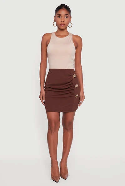 Womens 3D Flower Metallic Detail Side Ruched Mini Skirt,