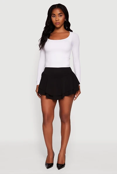 Mini Tiered Crepe Knit Skirt with Ruffles