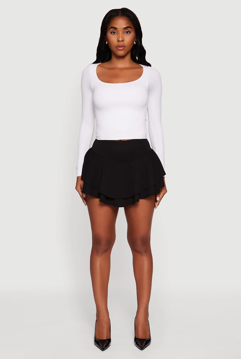 Womens Mini Tiered Crepe Knit Skirt with Ruffles,