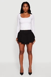 Womens Mini Tiered Crepe Knit Skirt with Ruffles,