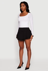 Womens Mini Tiered Crepe Knit Skirt with Ruffles,