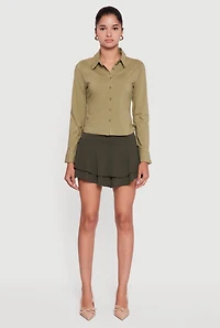 Womens Mini Tiered Crepe Knit Skirt with Ruffles, Green, Size S