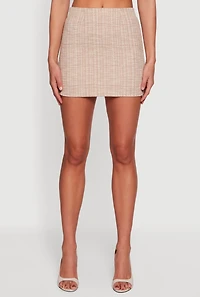 Womens Tweed Patterned Mini Skirt, Khaki, Size S