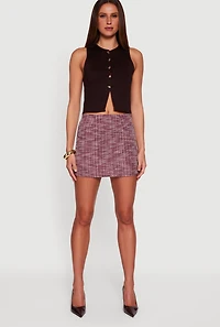 Womens Tweed Patterned Mini Skirt,