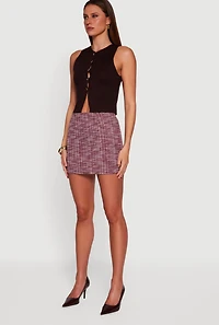 Womens Tweed Patterned Mini Skirt,