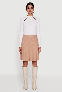 Textured Knit High Waisted Pleated Midi Skirt