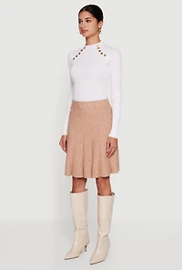 Textured Knit High Waisted Pleated Midi Skirt