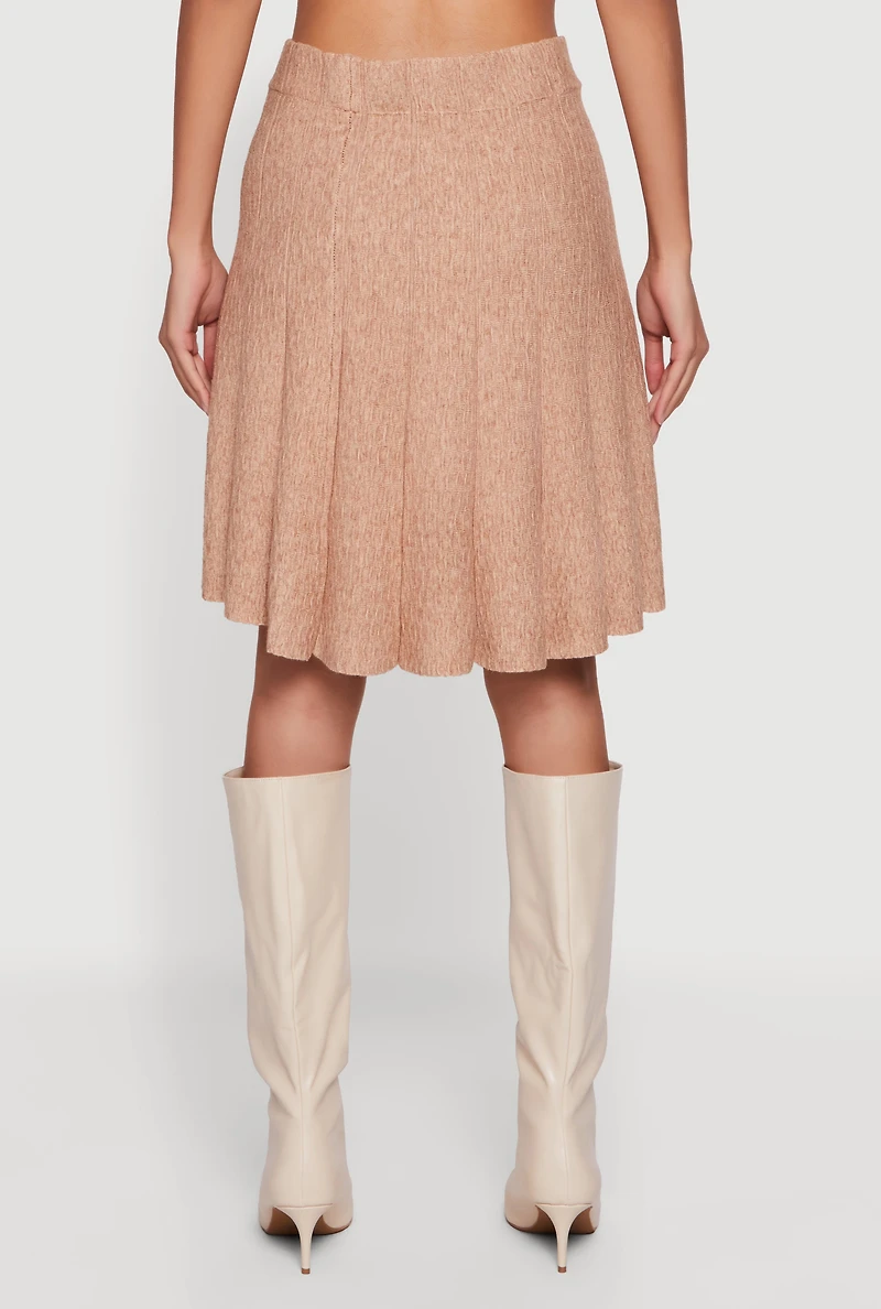 Textured Knit High Waisted Pleated Midi Skirt