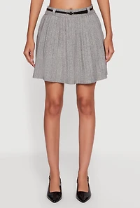 Marled High Waisted Pleated Skirt with Belt