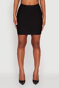 Womens High Waisted Mini Pencil Skirt, Black, Size M