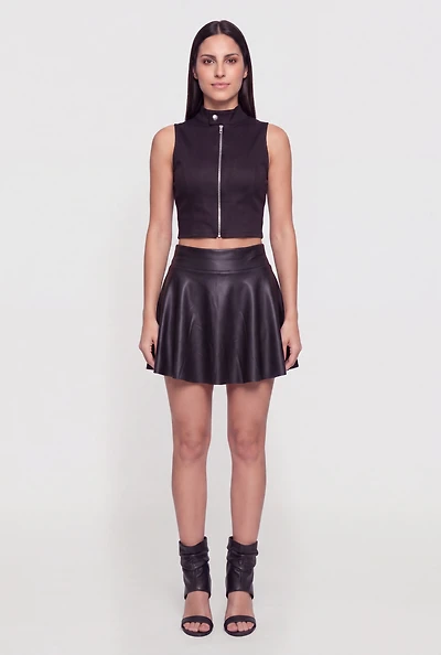 Faux Leather High Waisted Skater Skort