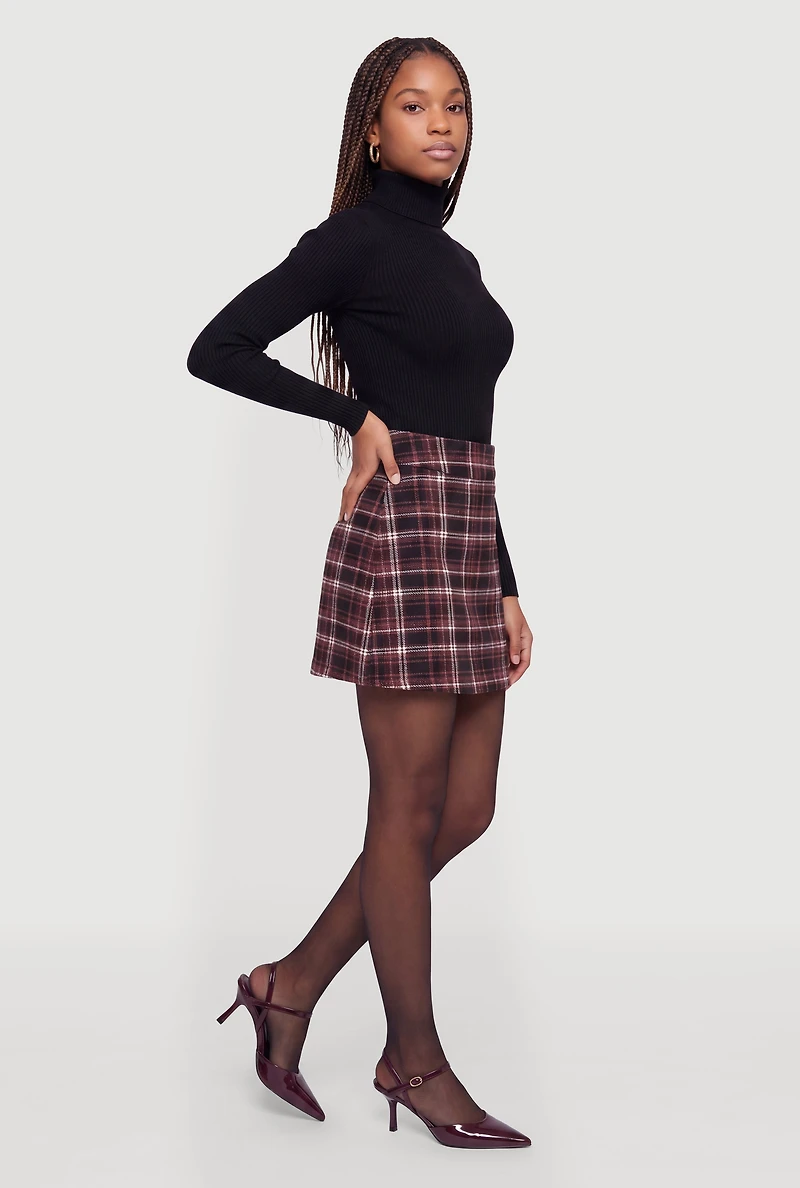 Plaid High Waisted Mini Skirt with Invisible Zipper
