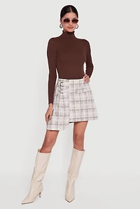 Plaid Double Belted Detail Asymmetrical Skirt