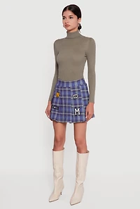 Embroidered Graphic Patch Plaid Pleated Skirt