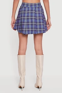 Womens Embroidered Graphic Patch Plaid Pleated Skirt,
