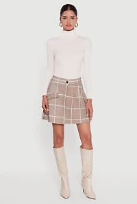 Plaid Pleated Mini Skirt with Faux Pocket