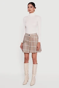 Plaid Pleated Mini Skirt with Faux Pocket