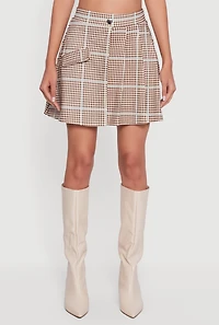 Plaid Pleated Mini Skirt with Faux Pocket