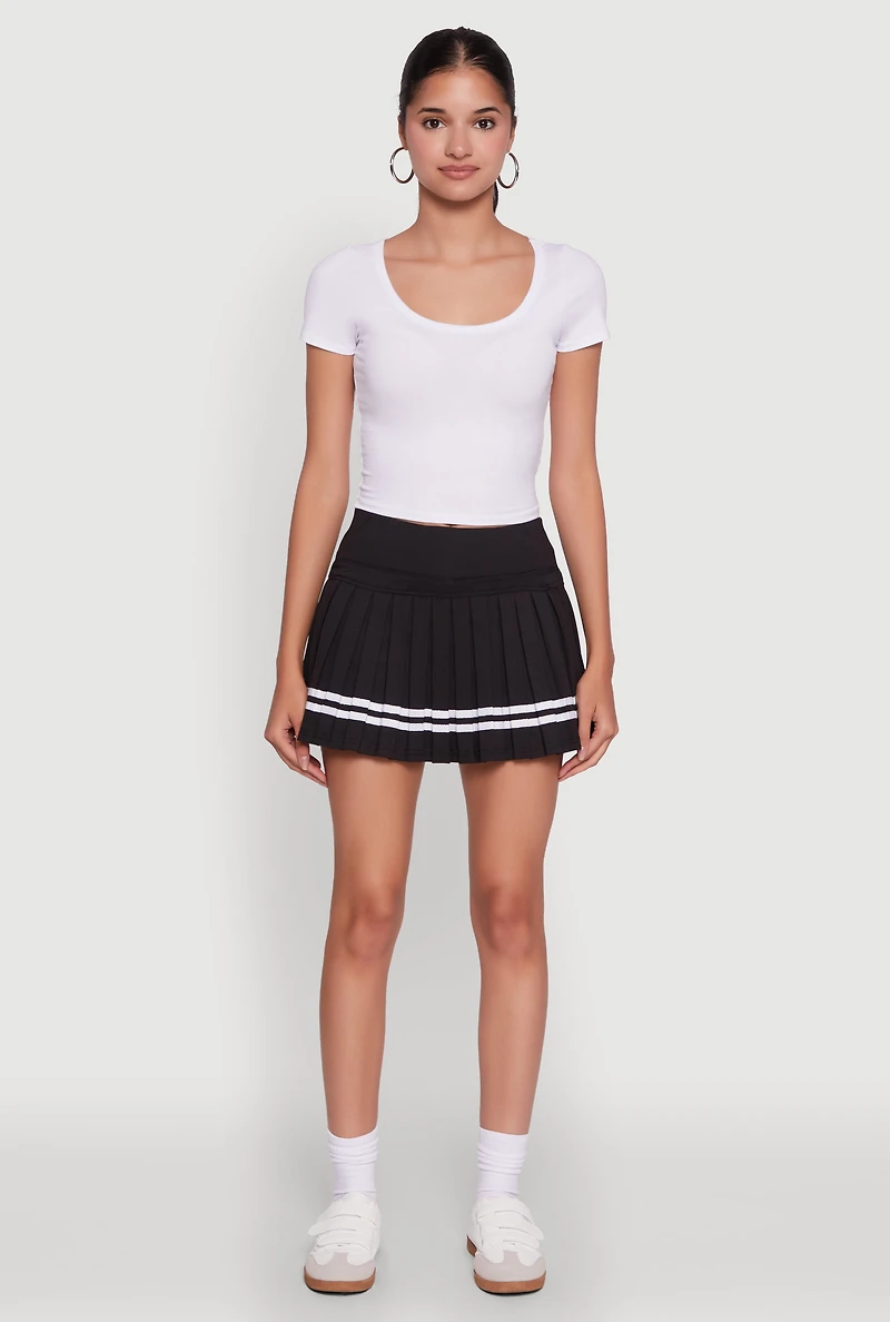 Womens Chic Contrast Trim High Waisted Pleated Skirt, Black, Size M