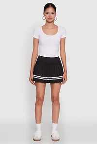 Womens Chic Contrast Trim High Waisted Pleated Skirt, Black,