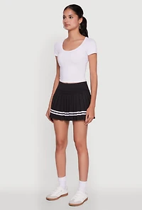 Womens Chic Contrast Trim High Waisted Pleated Skirt, Black,