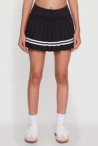 Womens Chic Contrast Trim High Waisted Pleated Skirt, Black,