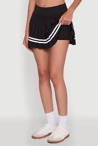 Womens Chic Contrast Trim High Waisted Pleated Skirt, Black,