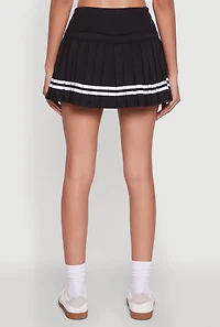 Womens Chic Contrast Trim High Waisted Pleated Skirt, Black, Size XL