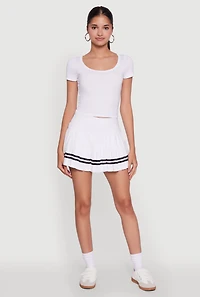 Womens Chic Contrast Trim High Waisted Pleated Skirt, White, Size S