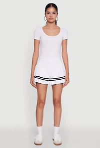 Womens Chic Contrast Trim High Waisted Pleated Skirt, White, Size S