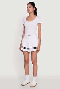 Womens Chic Contrast Trim High Waisted Pleated Skirt, White, Size S