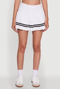 Womens Chic Contrast Trim High Waisted Pleated Skirt, White, Size S