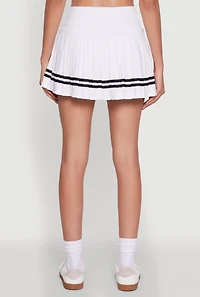 Womens Chic Contrast Trim High Waisted Pleated Skirt, White, Size S