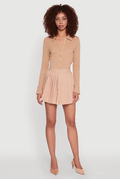 Womens Trendy High Waisted Pleated Mini Skirt, Khaki, Size L