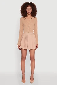 Womens Trendy High Waisted Pleated Mini Skirt, Khaki, Size XL