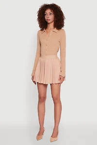 Womens Trendy High Waisted Pleated Mini Skirt, Khaki, Size XL