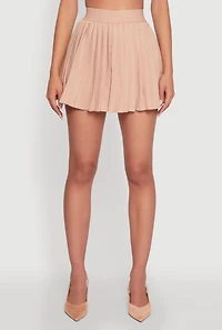 Womens Trendy High Waisted Pleated Mini Skirt, Khaki, Size XL