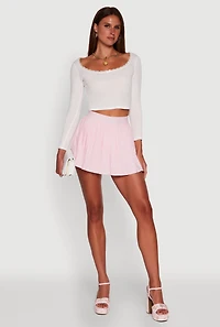 Womens Trendy High Waisted Pleated Mini Skirt, Pink, Size S