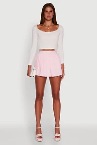 Womens Trendy High Waisted Pleated Mini Skirt, Pink, Size S