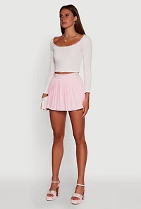 Womens Trendy High Waisted Pleated Mini Skirt, Pink, Size XL
