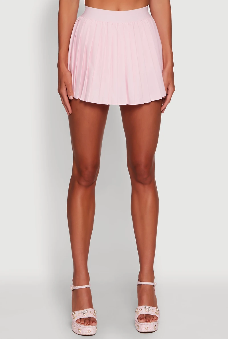 Womens Trendy High Waisted Pleated Mini Skirt, Pink, Size S