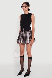 Womens Plaid Mini Pleated Skirt, Black, Size XL