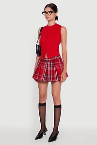 Womens Plaid Mini Pleated Skirt, Red, Size L