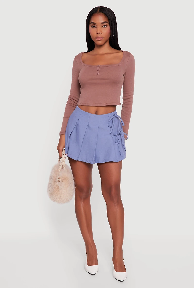 Double Side Tie Mini Pleated Skort