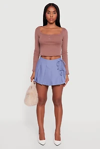 Double Side Tie Mini Pleated Skort