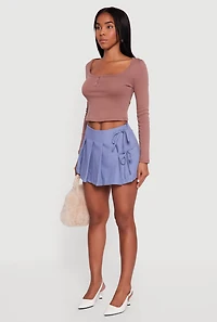 Womens Double Side Tie Mini Pleated Skort, Blue, Size S